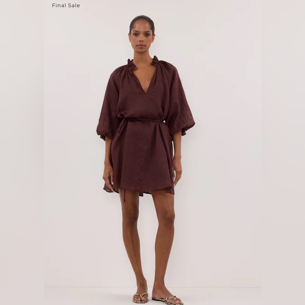 DISSH Burgundy Brown Puff-Sleeve Mini Dress